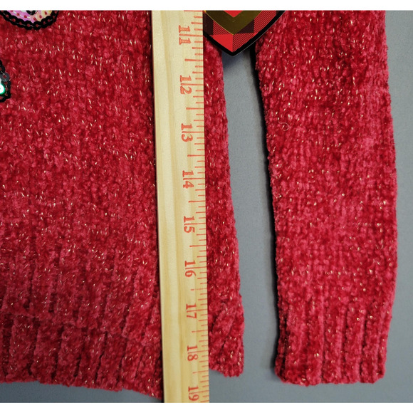 btween Sweater Girls Sz 7 Red Sequin Unicorn Pullover Holiday Sparkle Christmas - Picture 4 of 11